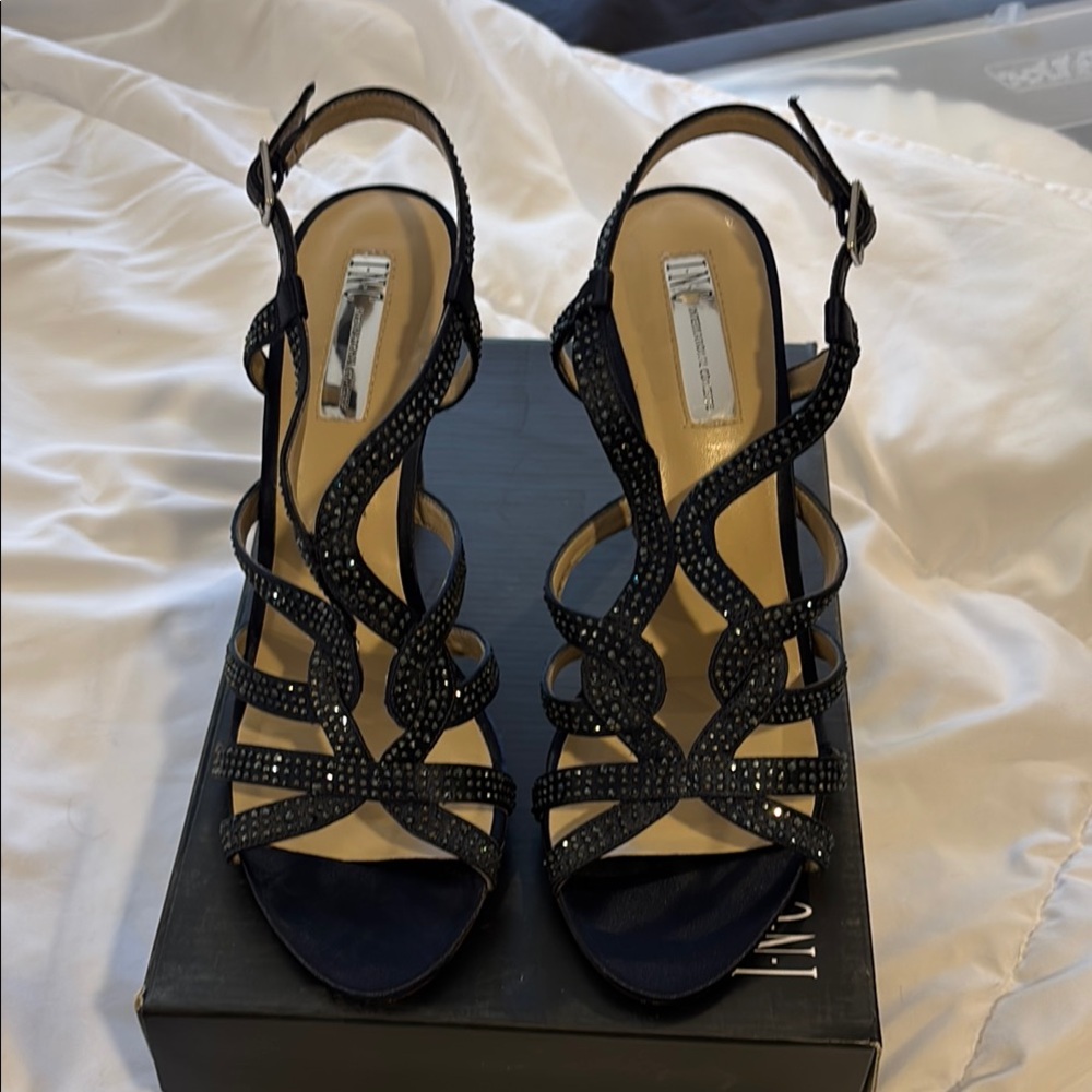 INC International Concepts Black Stiletto Heels with Strappy Design